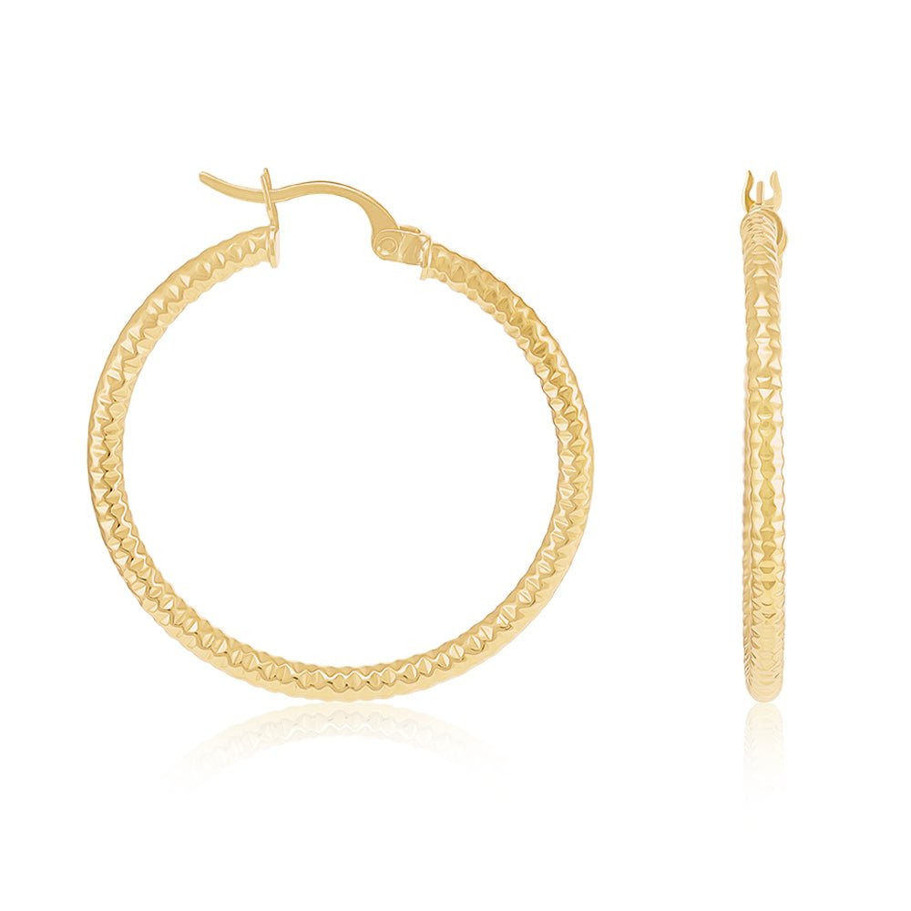 9ct Solid Yellow Gold Textured Hoop Earrings ERV0192M