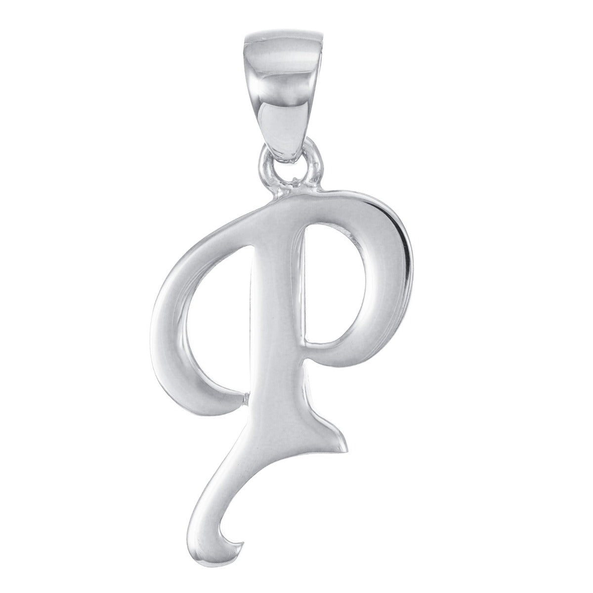 9ct Solid White Gold Initial Pendant Letter P - 17mm PD60002-9W-P