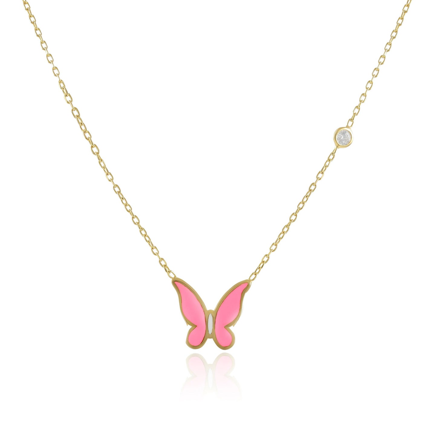 925 sterling silver pink butterfly necklace PNK8006-P