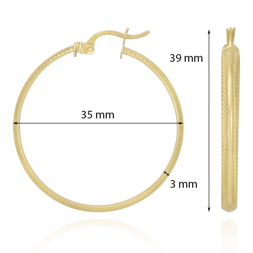 9ct Solid Yellow Gold Track Edge Hoop Earrings ERV0167M