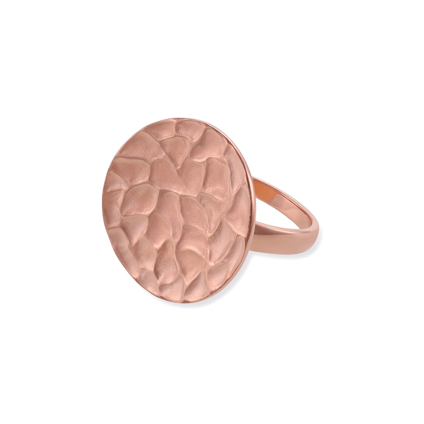 18ct Solid 3 Microns Rose Gold 925 Sterling Silver Hammered Disc Ring PRN2002