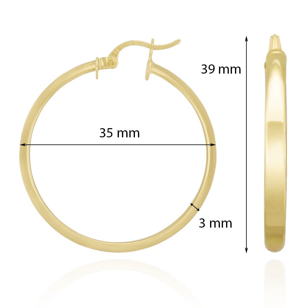 9ct Solid Yellow Gold Plain Hoop Earrings ERV0132M