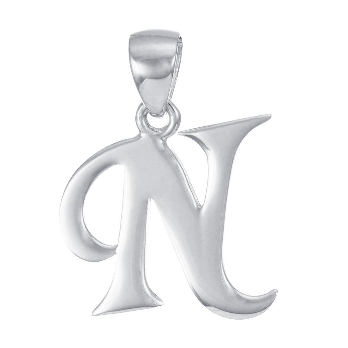 9ct Solid White Gold Initial Pendant Letter N - 22mm PD60002-9W-N