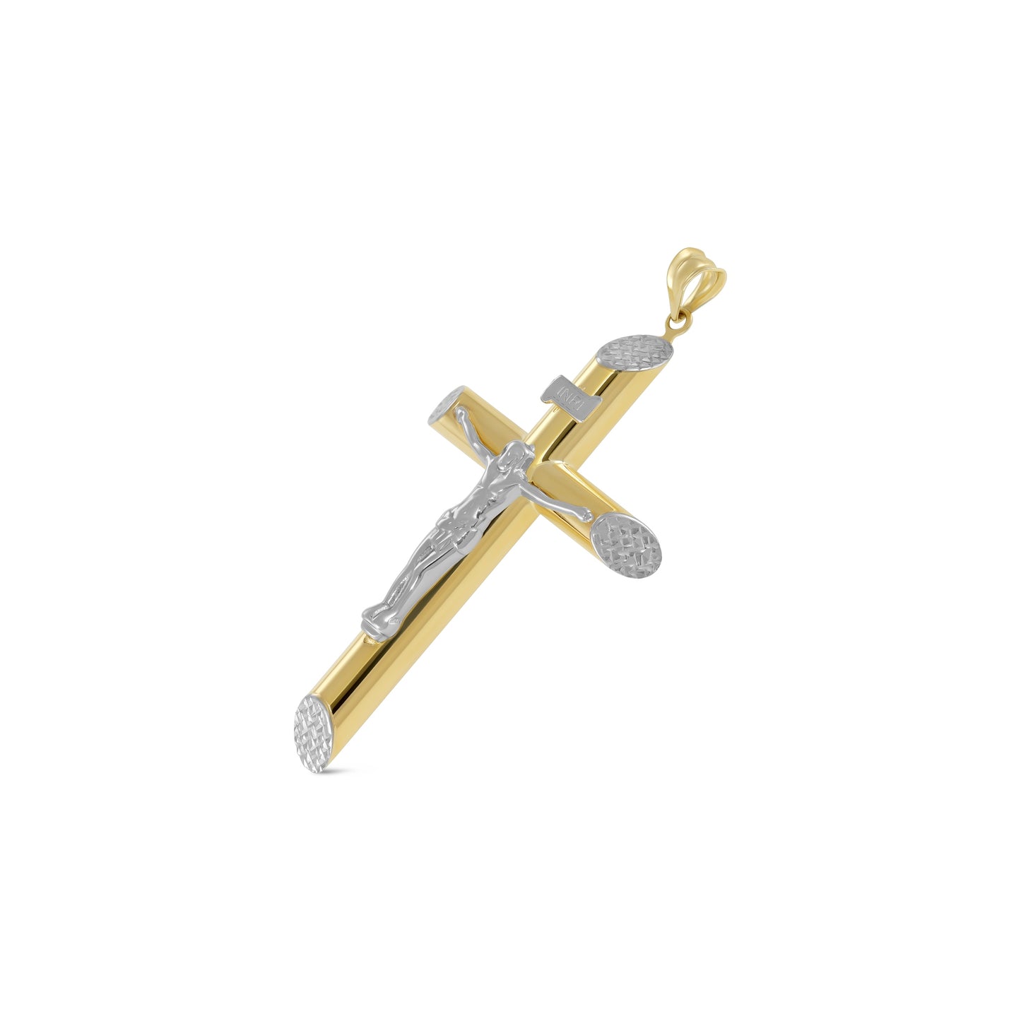 9ct Two Tone Tubular Crucifix Cross Pendant