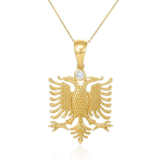 14ct Yellow Gold Cubic Zirconia Albanian Eagle Pendant