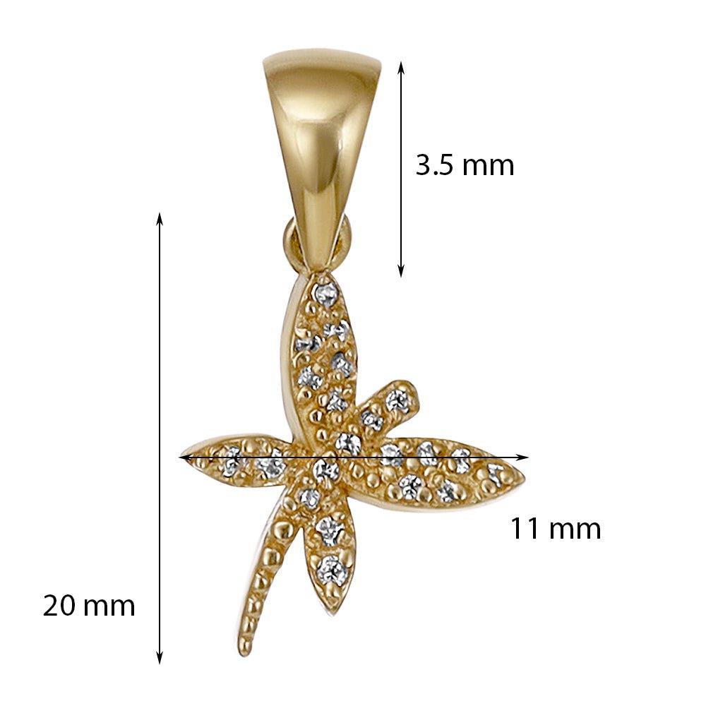 9ct Yellow Gold Cubic Zirconia Dragonfly Pendant