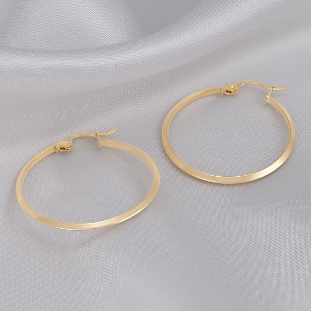 9ct Solid Yellow Gold Plain Hoop Earrings ERV0149M