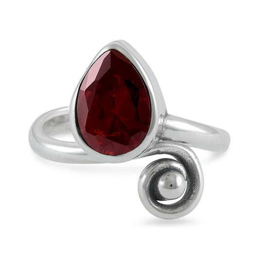 Sterling Silver Unique Design Red Gemstone Ring