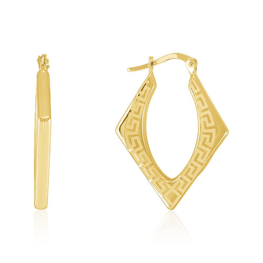 18ct Yellow Gold Greek Key Angular Hoop Earrings