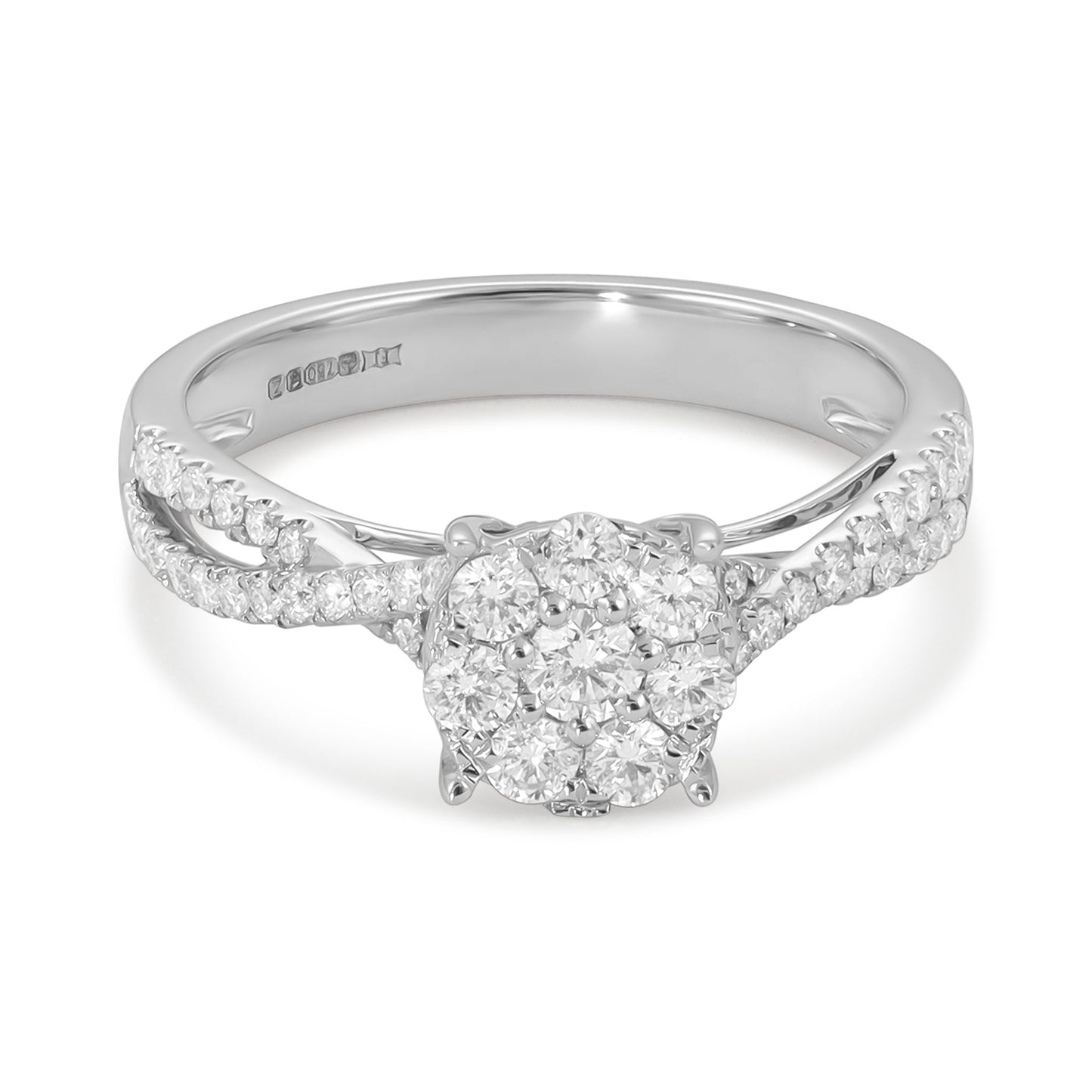 18ct Diamond Band Cluster Engagement Ring