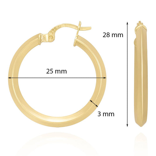 9ct Solid Yellow Gold Plain Hoop Earrings ERV0087S