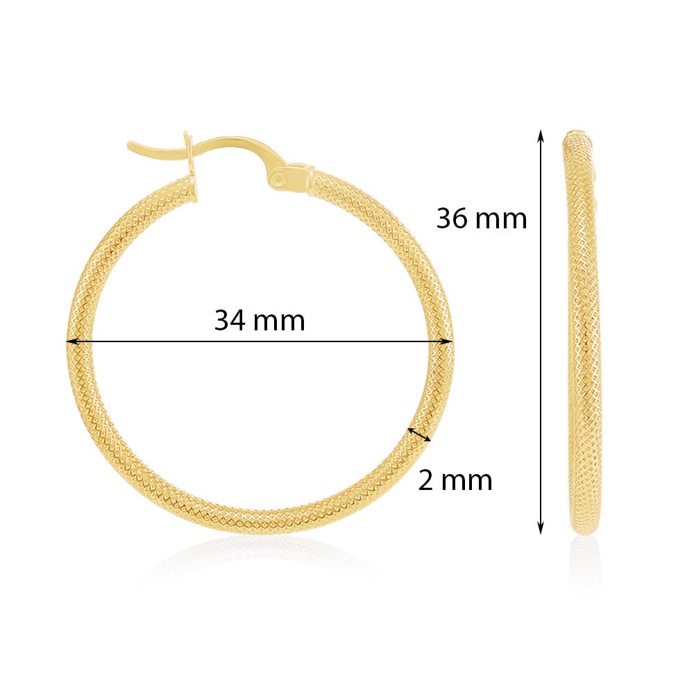 9ct Solid Yellow Gold Textured Hoop Earrings ERV0177M