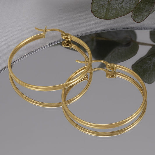 9ct Solid Yellow Gold Plain Hoop Earrings ERV0108S