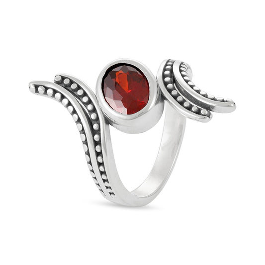 Sterling Silver Unique Design Red Gemstone Ring