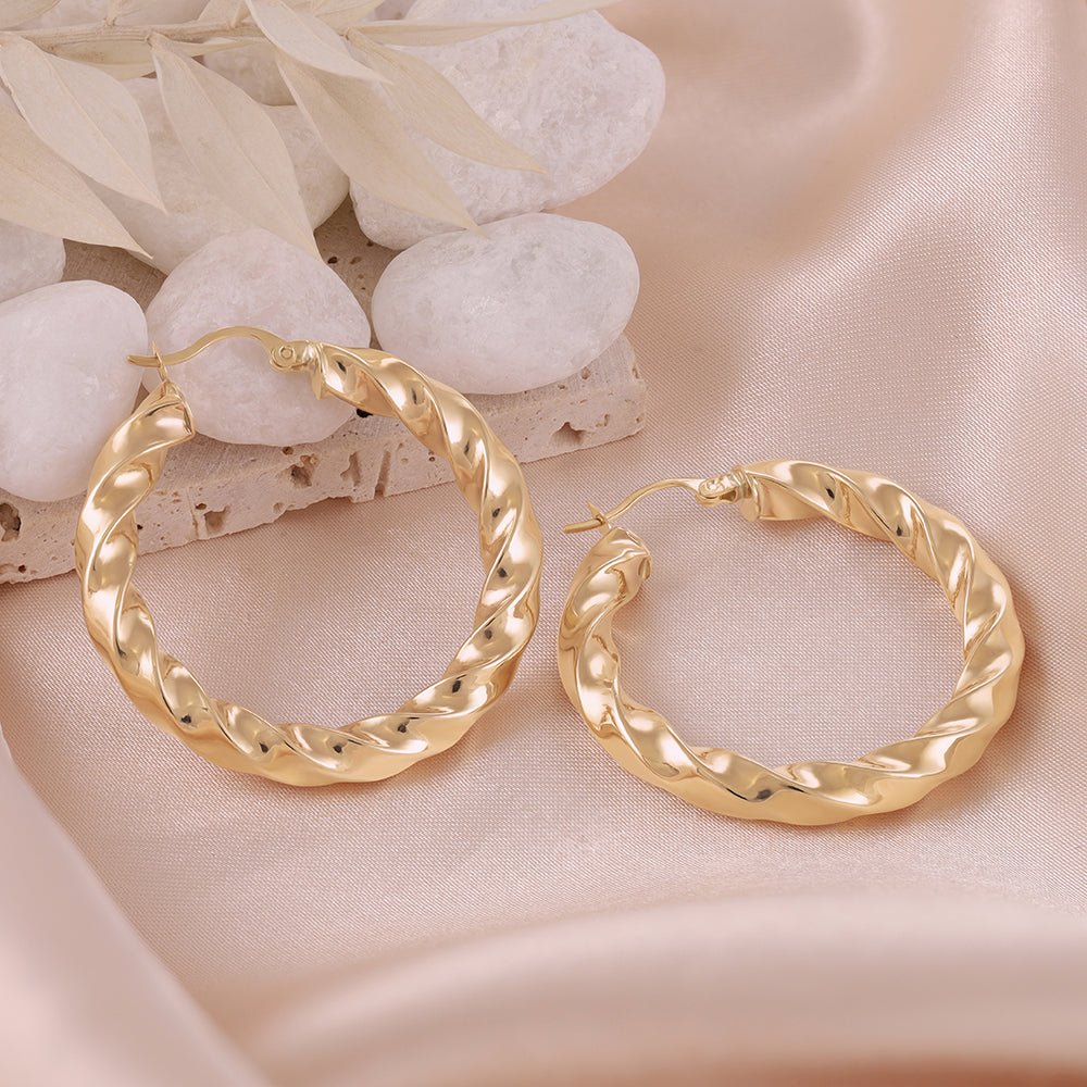 9ct Yellow Gold Twisted Hoop Earrings