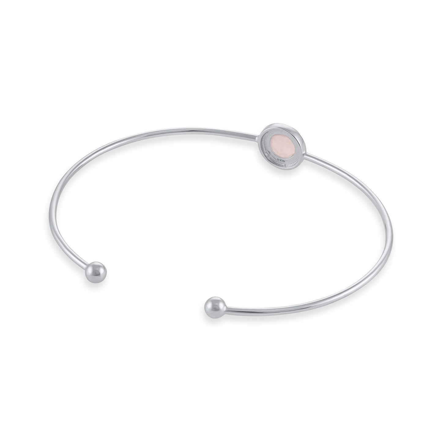 Silver rhodium plated bangle with Rose quartz SBN6001.RQ