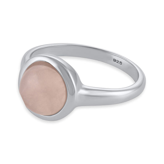 Silver rhodium plated ring with rose quartz stone SRN6001.RQ