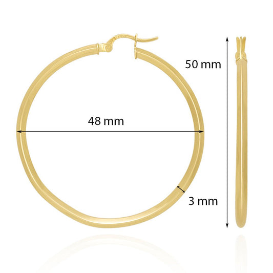 9ct Solid Yellow Gold Plain Hoop Earrings ERV0087L