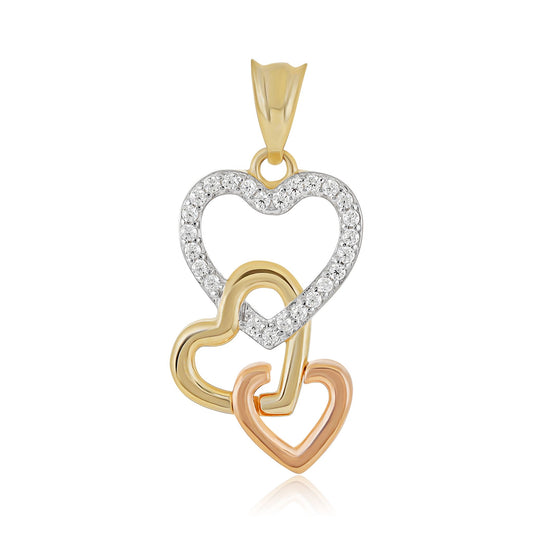 9ct Tri Colour Triple Heart Pendant