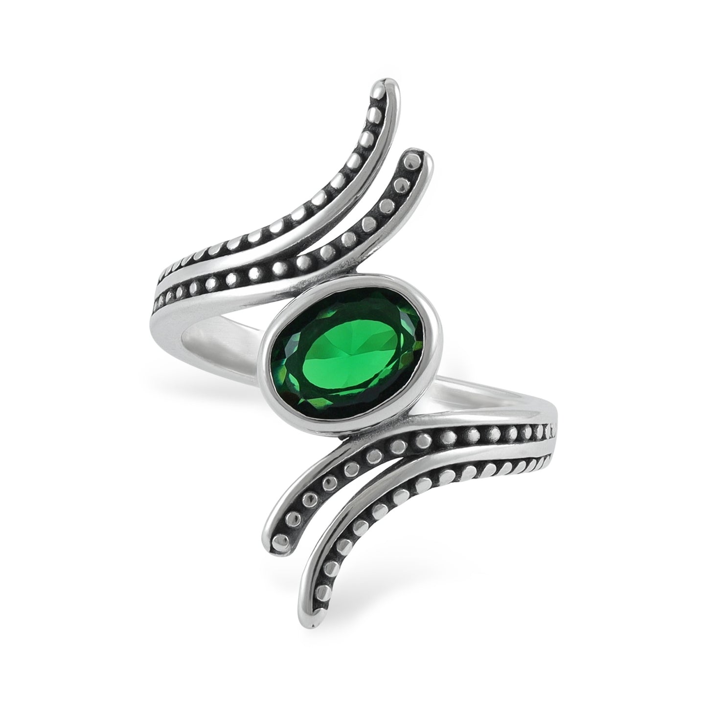 Sterling Silver Unique Design Green Gemstone Ring