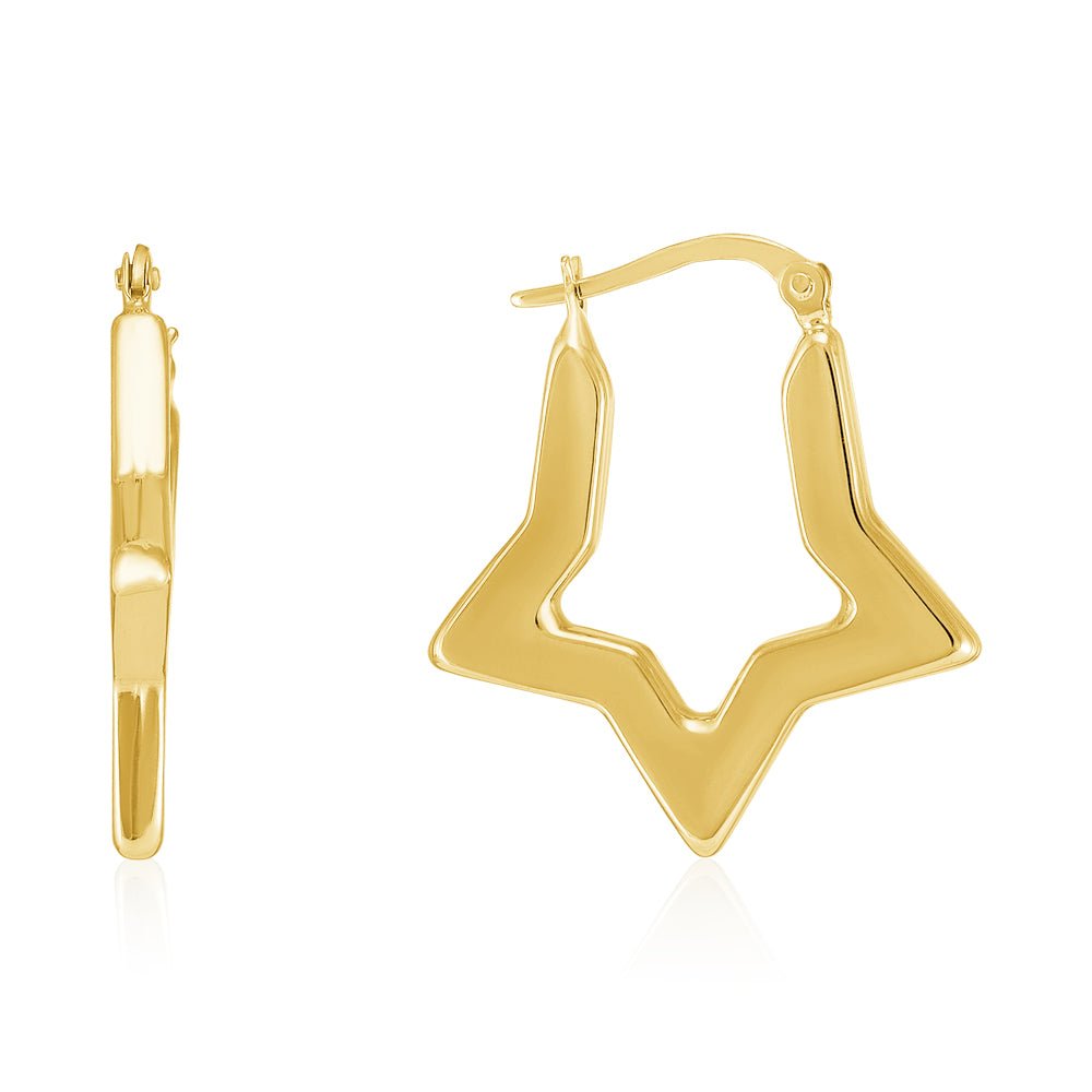 18ct Yellow Gold Star Creole Hoops Earrings