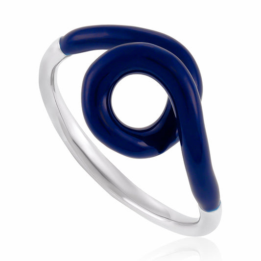 Silver Rhodium Plated Blue Enamel Twist Ring SRN3002