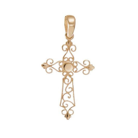 9ct Solid Gold Unique Patterned Cross Pendant - 37mm PD60082-9Y