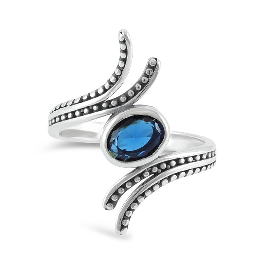 Sterling Silver Unique Design Blue Gemstone Ring