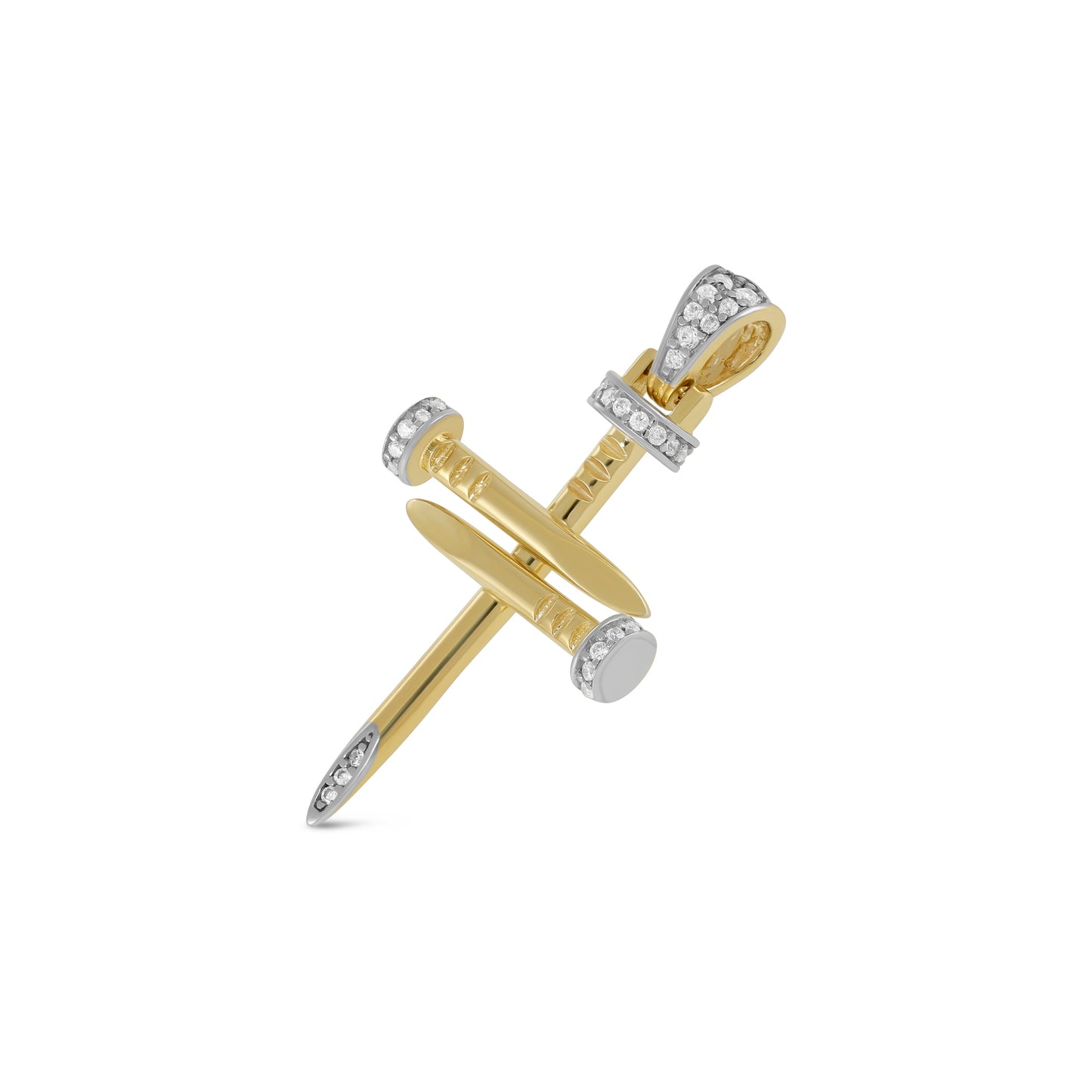 9ct Two Tone Gold Cubic Zirconia Nail Cross Pendant