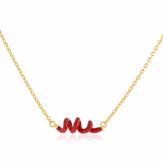 18ct Gold 1 Micron Plated Necklace With Red Enamel Twist