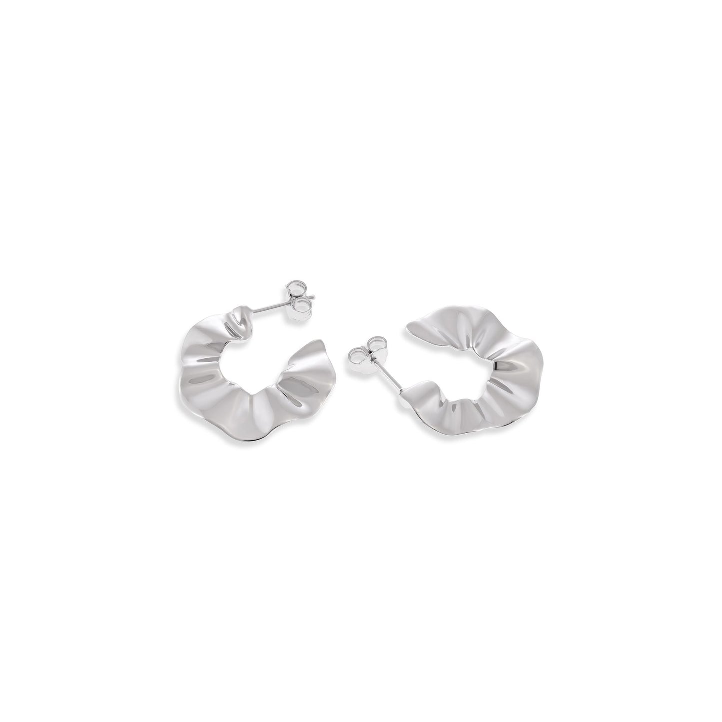 Sterling Silver Rhodium Plated Irregular Shaped Hoop Earrings