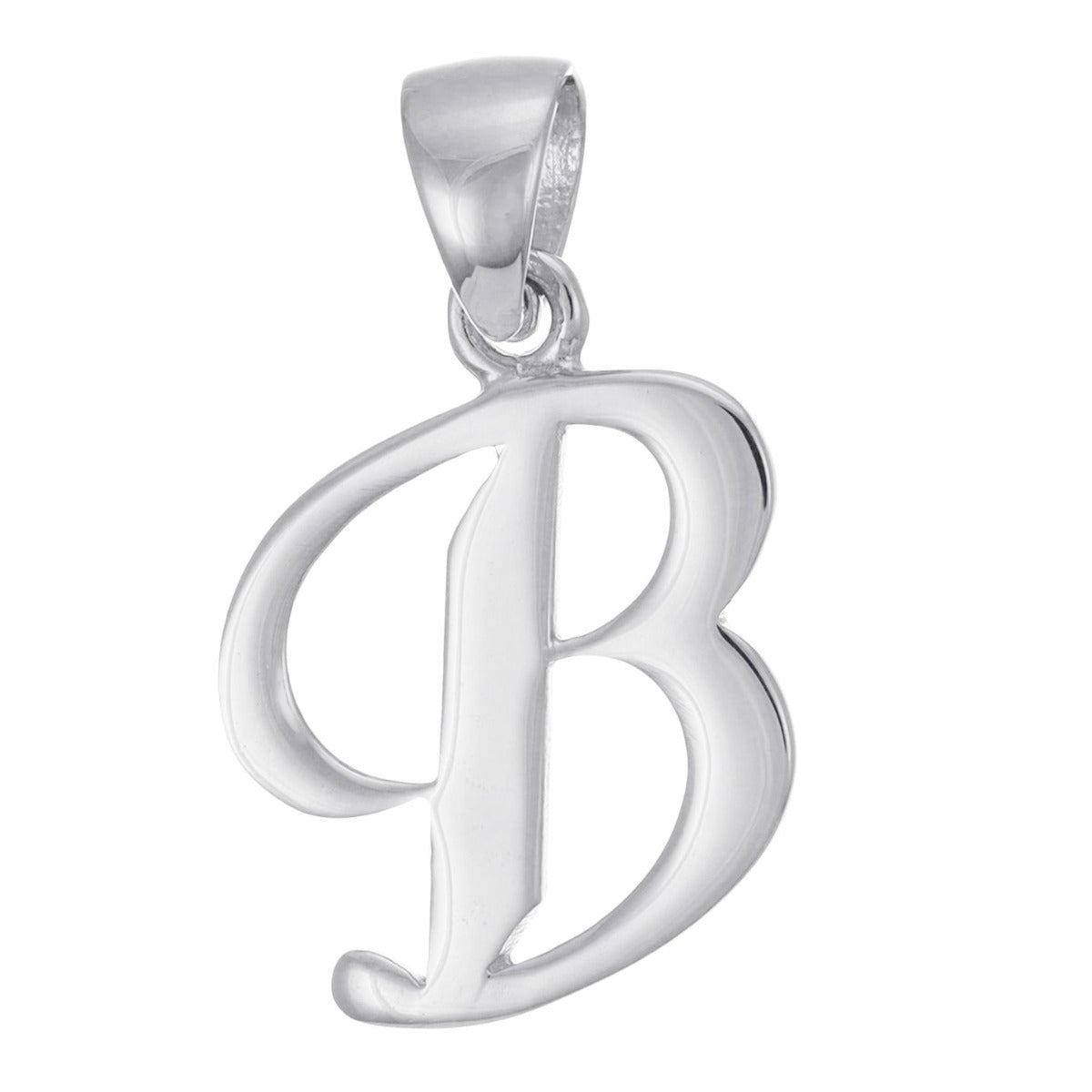 9ct Solid White Gold Initial Pendant Letter B - 24mm PD60002-9W-B