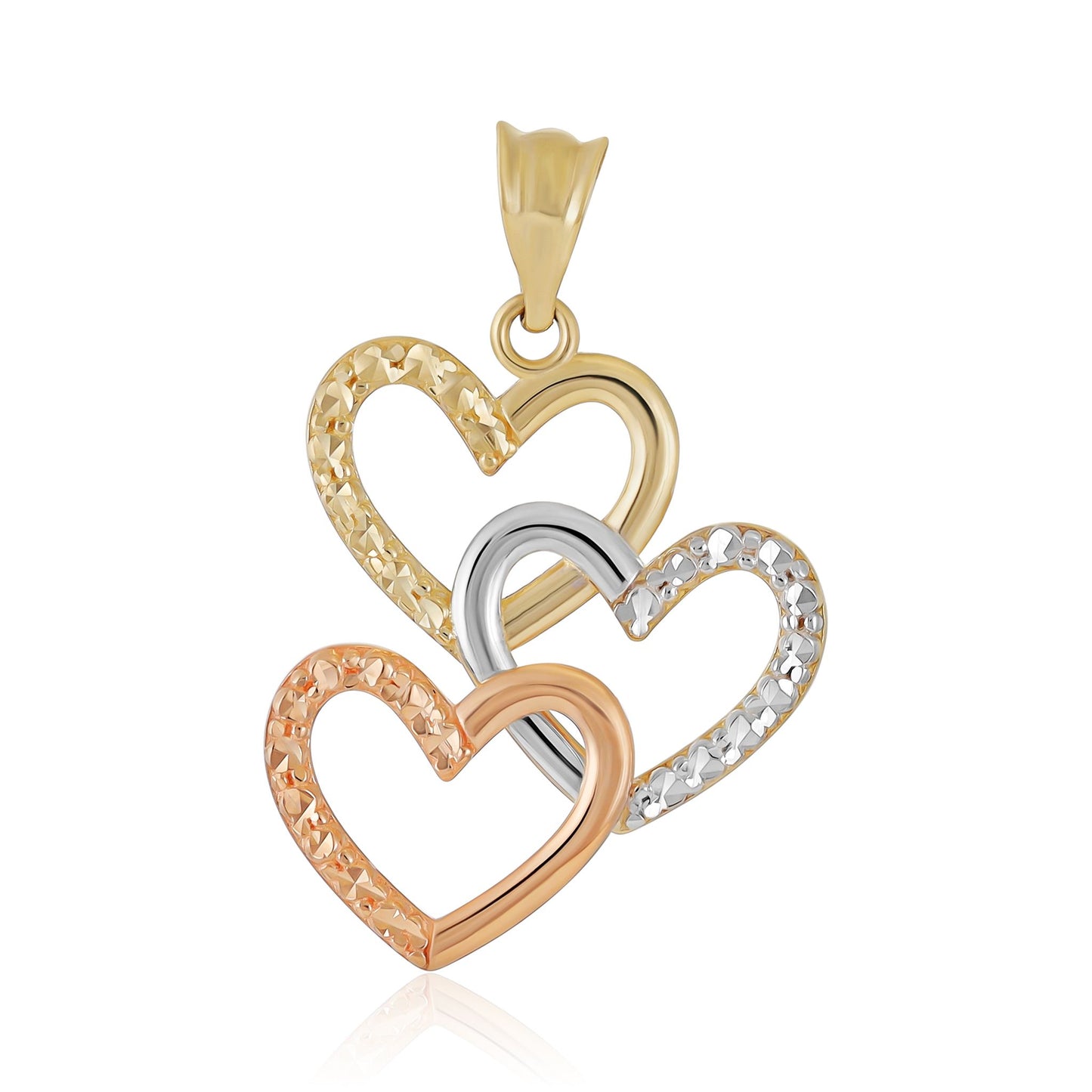 9ct Gold Triple Tri Colour Heart Pendant