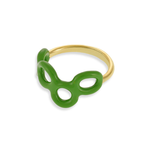 18ct Solid 1 Micron Gold Plated Enamel Twist Ring, With Four Loops PRN3008G