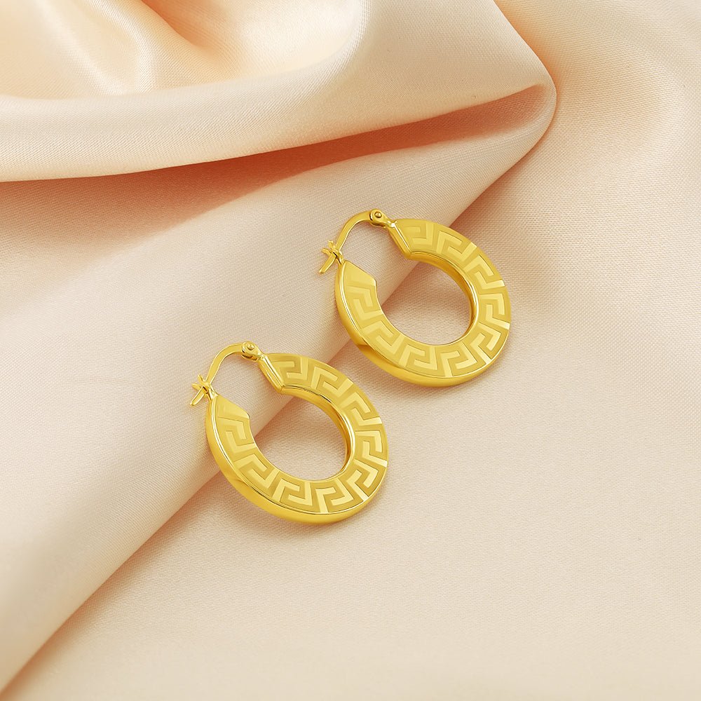 18ct Yellow Gold Greek Key Hoop Earrings