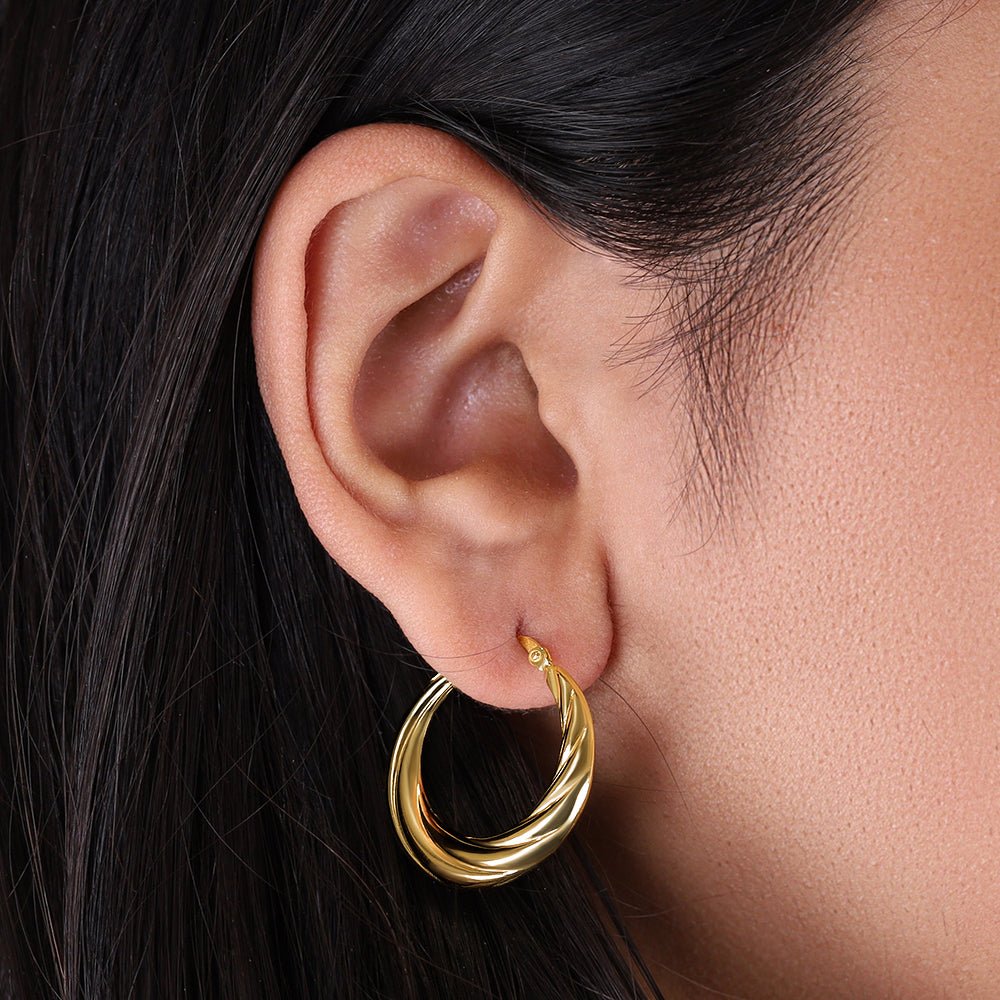 18ct Yellow Gold Twisted Creole Hoop Earrings