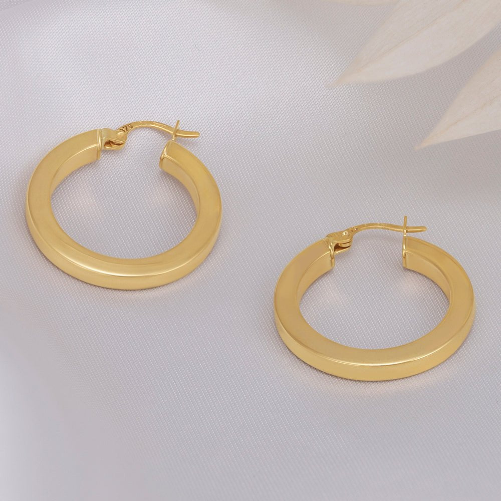 9ct Solid Yellow Gold Plain Hoop Earrings ERV0053S