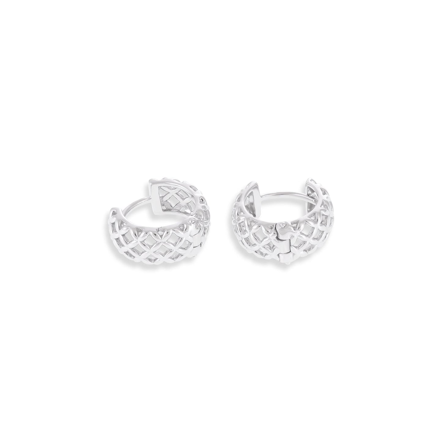 Sterling Silver Rhodium Plated Lattice Effect Huggie Hoop Earrings