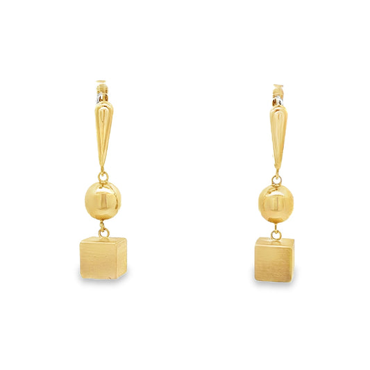 14ct Solid Yellow Gold Cube Earrings