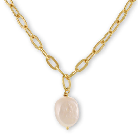 Gold Plated Silver Chain Pearl Necklace