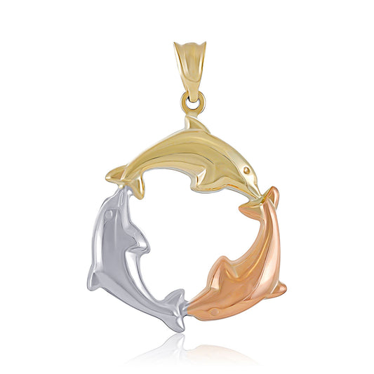 9ct Gold Tri Colour Dolphin Pendant