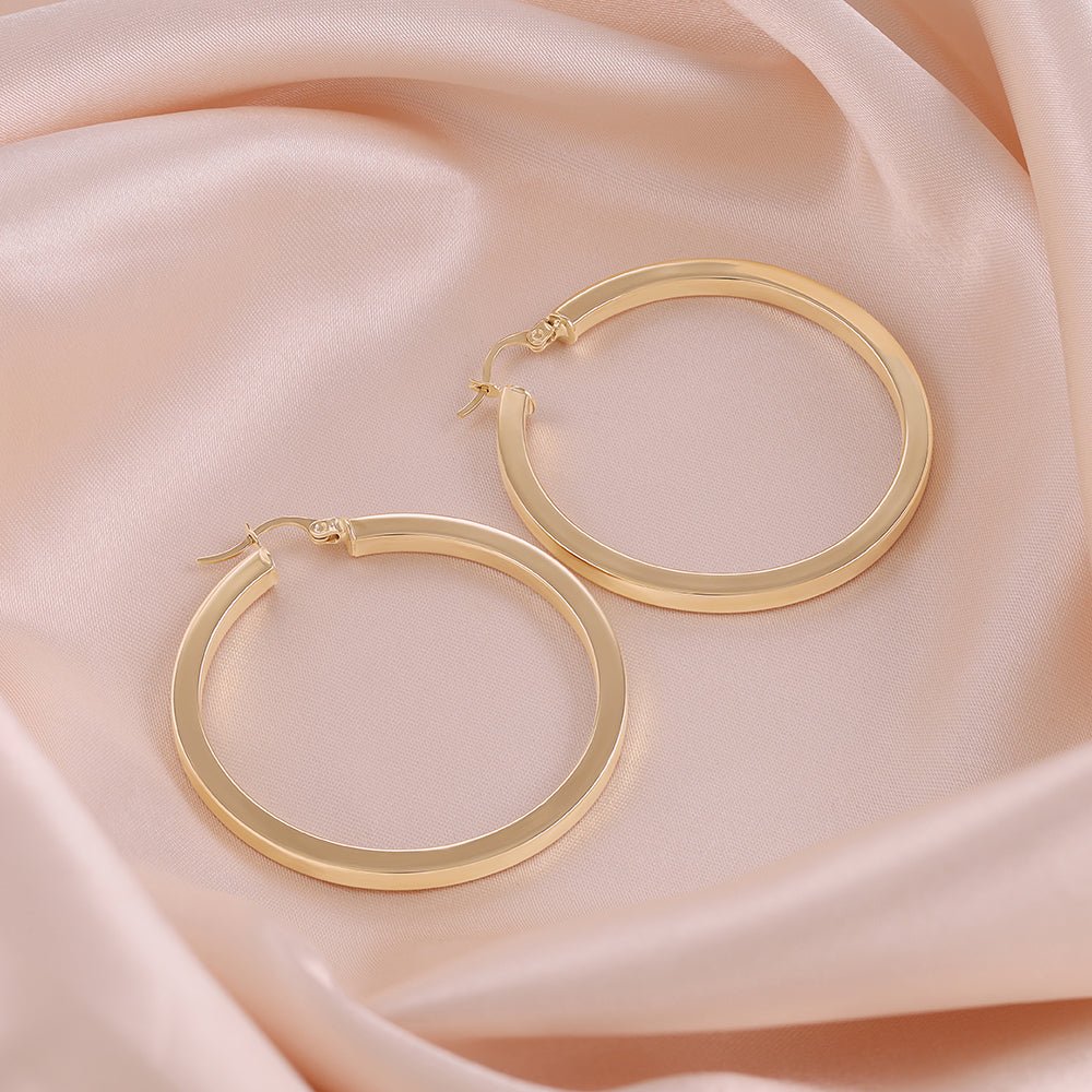 9ct Solid Yellow Gold Plain Hoop Earrings ERV0057L