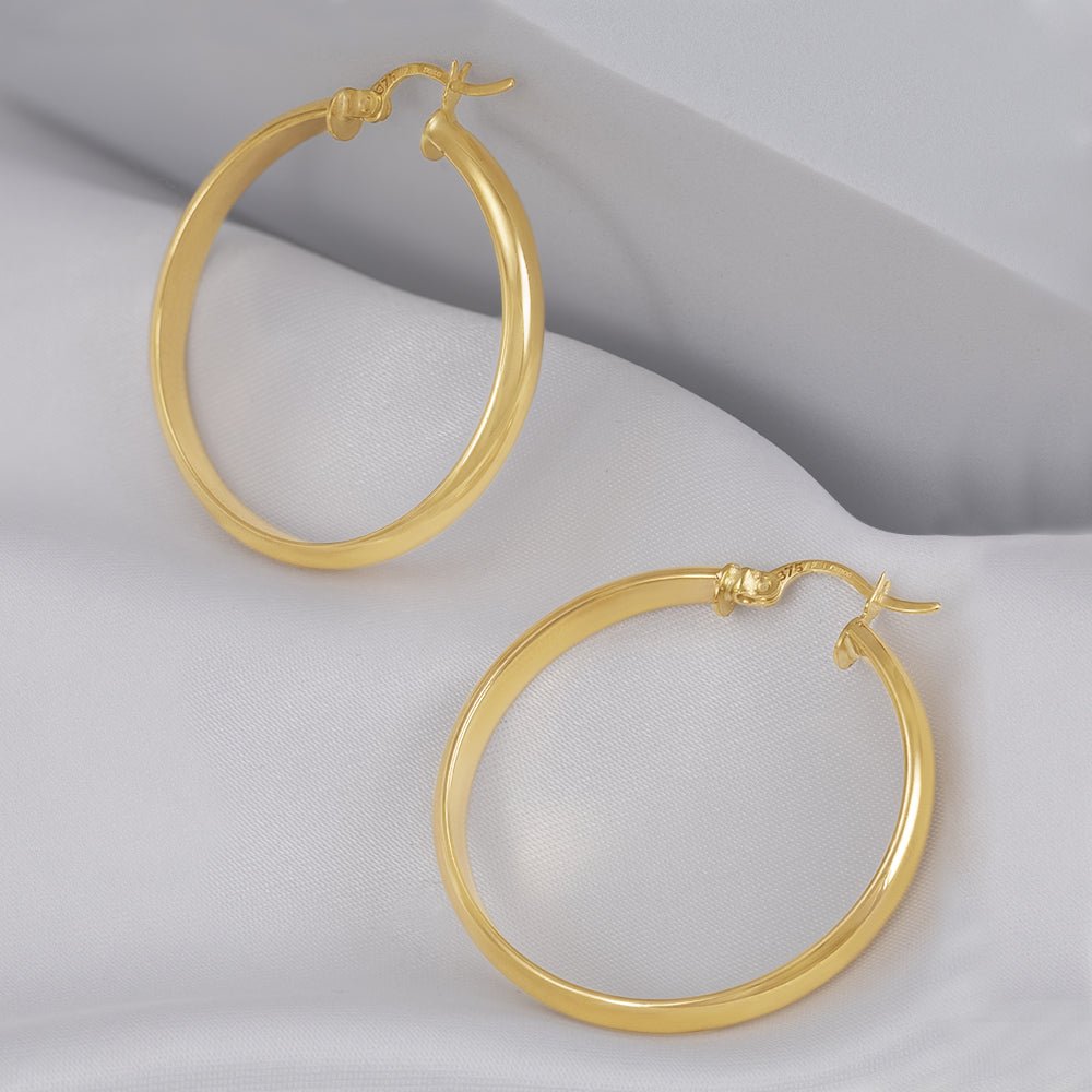 9ct Solid Yellow Gold Plain Hoop Earrings ERV0132M