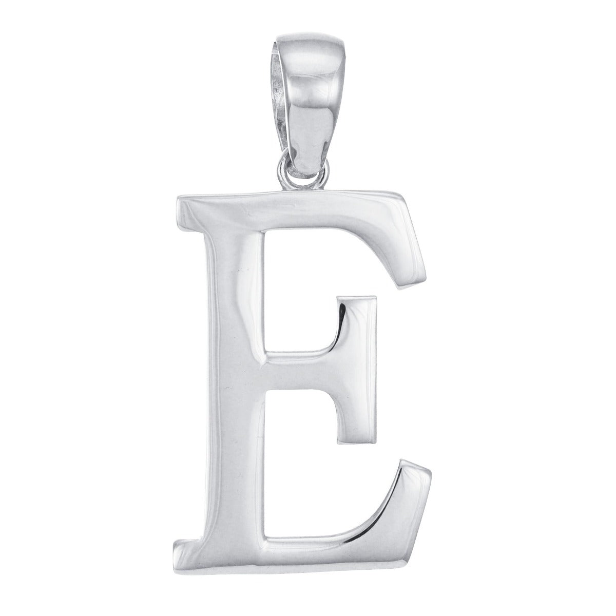 9ct Solid White Gold Initial Pendant Letter E - 32mm PD60001-9W-E