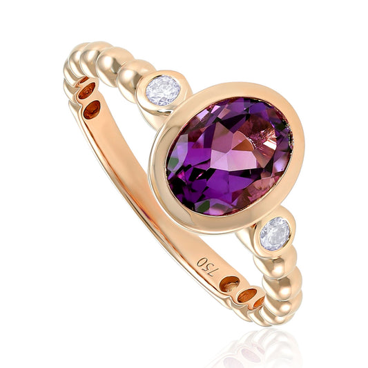 18ct Rose Gold Amethyst and Diamond Ring