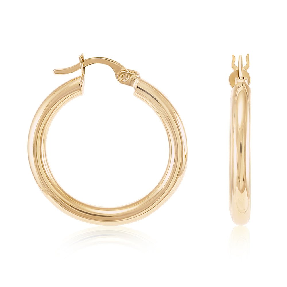 9ct Solid Yellow Gold Plain Hoop Earrings ERV0013S