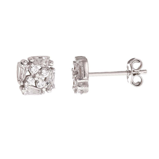 14ct Solid White Gold 7mm Fancy Cubic Zirconia Set Stud Earrings ER20168-14Y