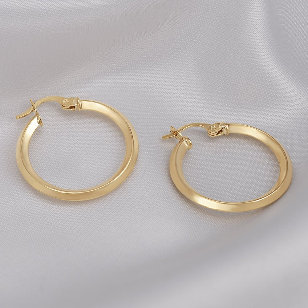 9ct Solid Yellow Gold Plain Hoop Earrings ERV0087S