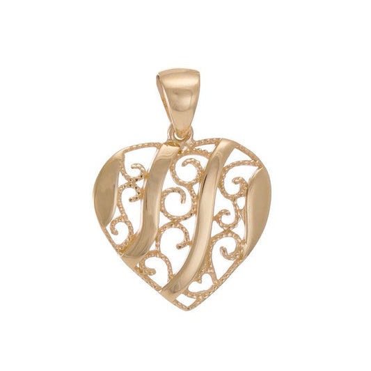 9ct Solid Gold Abstract Patterned Heart Pendant - 25mm PD60106-9Y