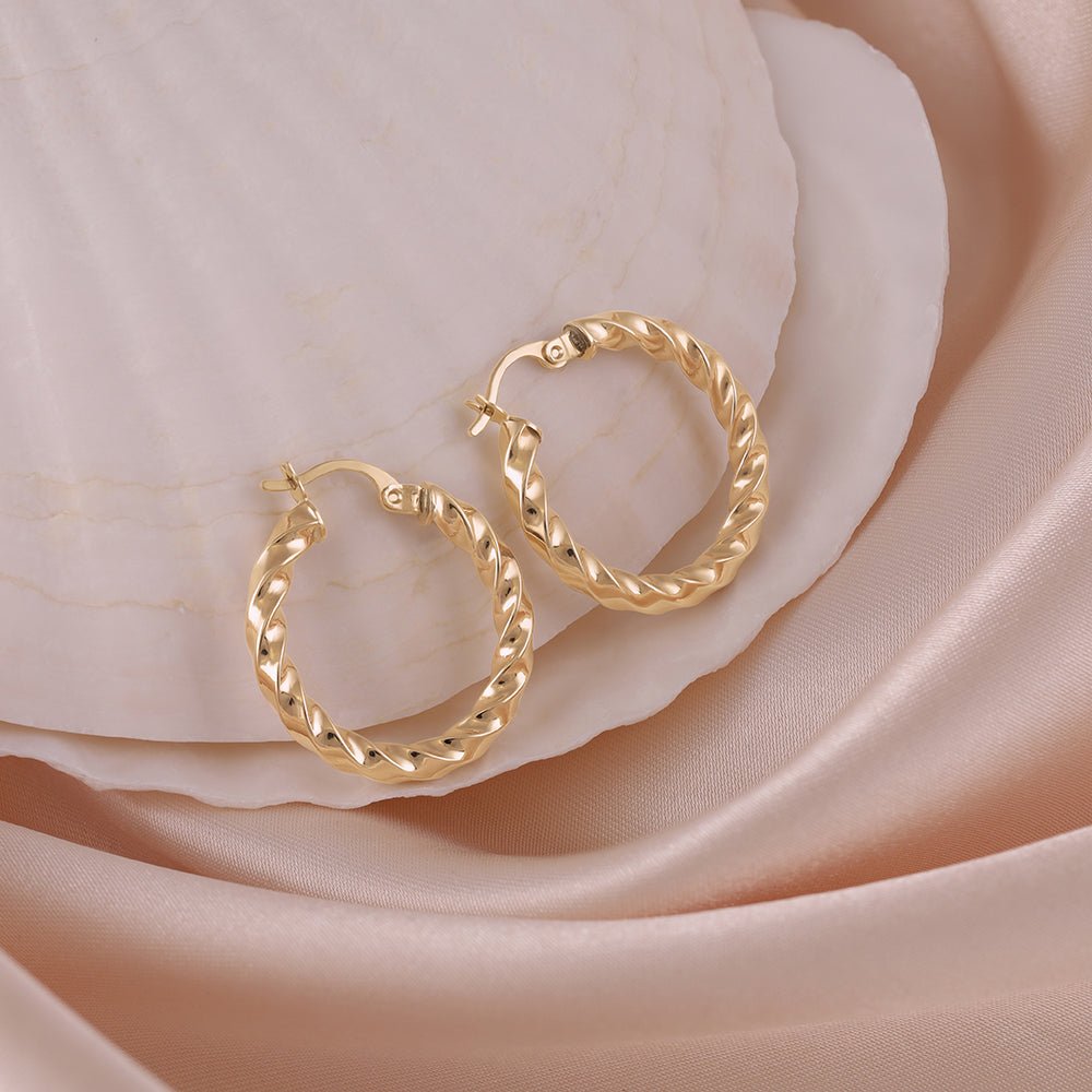 9ct Solid Yellow Gold Twisted Hoop Earrings ERV0496S